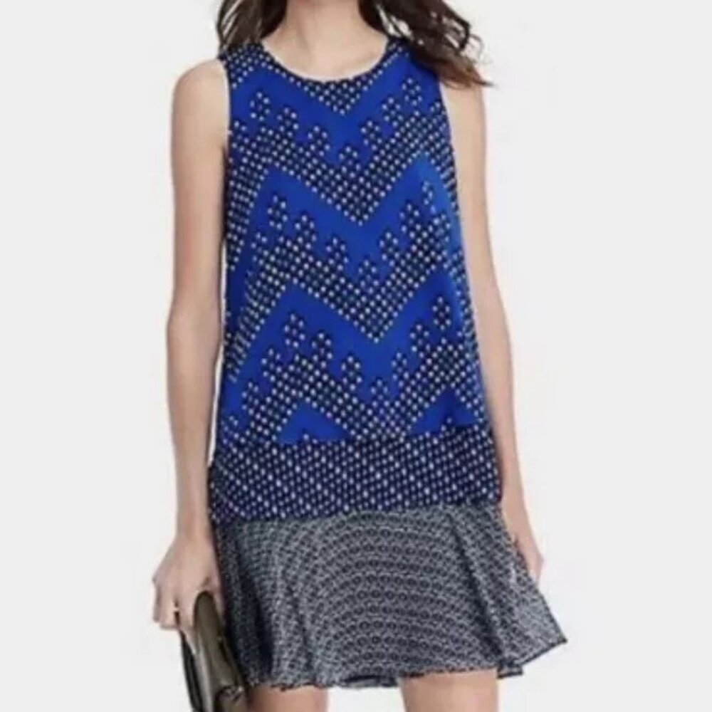Diane Von Furstenberg Liza Geometric Cocktail Dress Layered Silk Crepe Ruffle